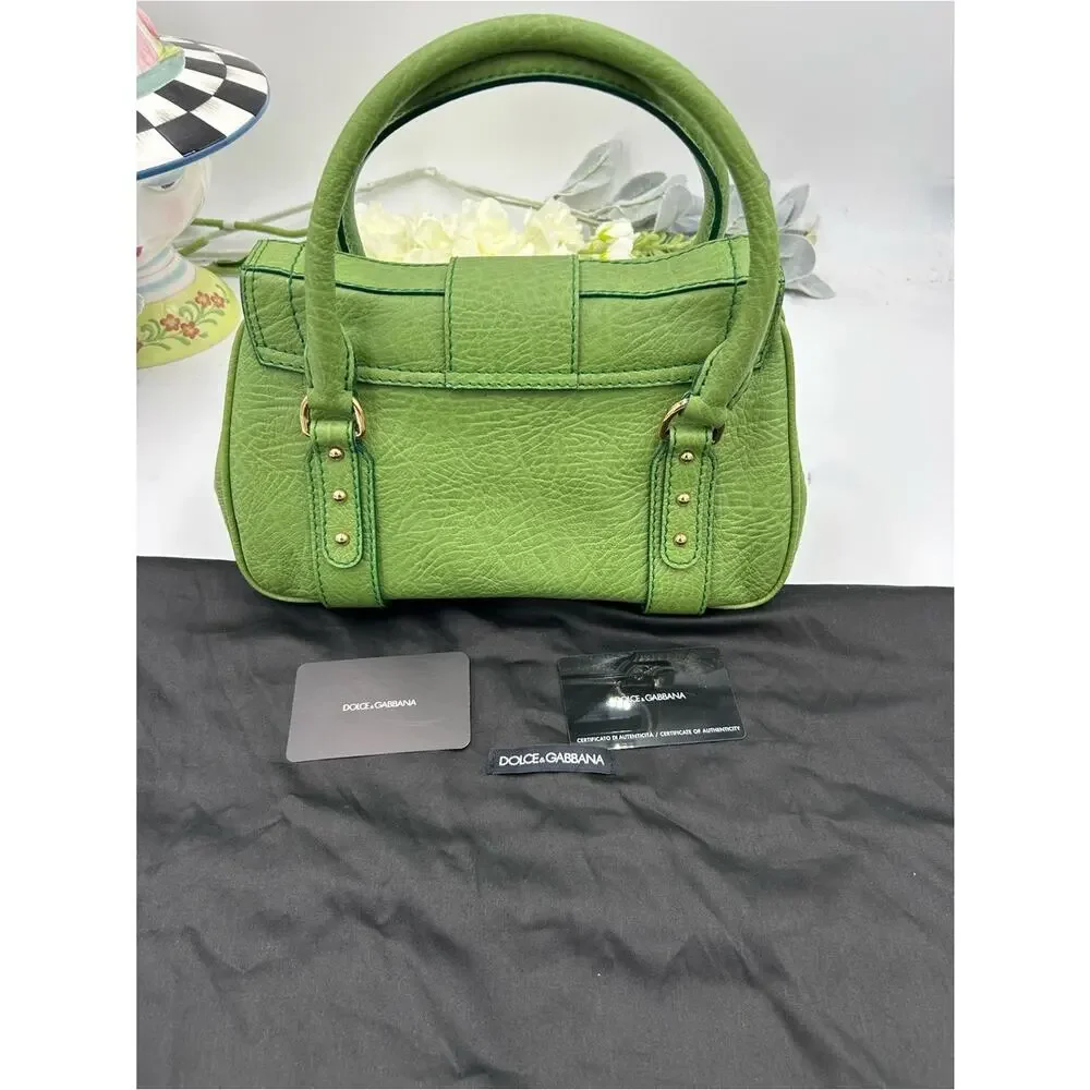 Women's vintage Dolce & Gabanna grainy, leather satchel in neon green made Italy